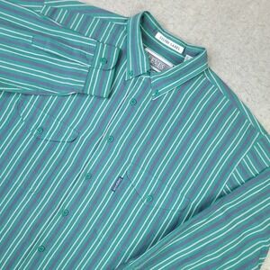 Vintage Levis Silver Label Shirt Mens L Green Striped Long‎ Sleeve Button Down